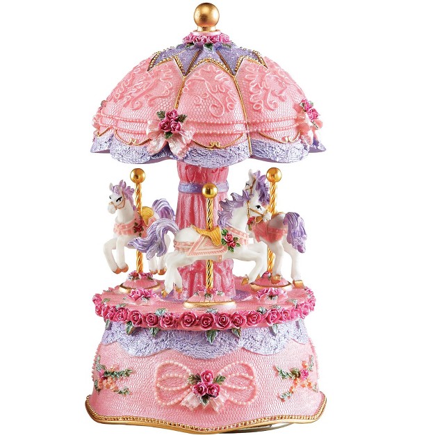 Collections Etc Pink Ceramic Carousel Music Box With Golden Accents 3 75 X 3 75 X 6 5 Pink