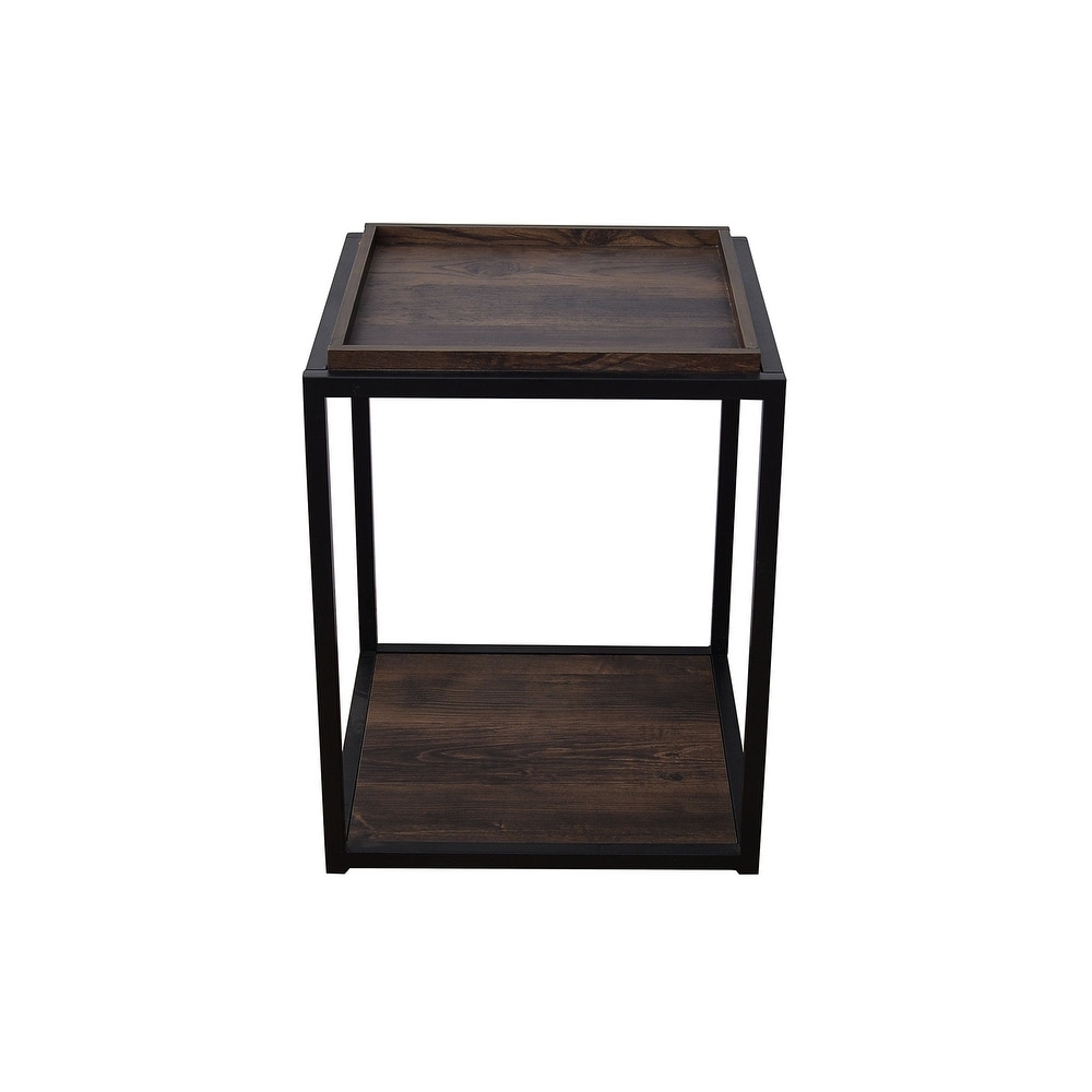 Nathan James Nash End Table with Tray Top Shelves   Metal Frame