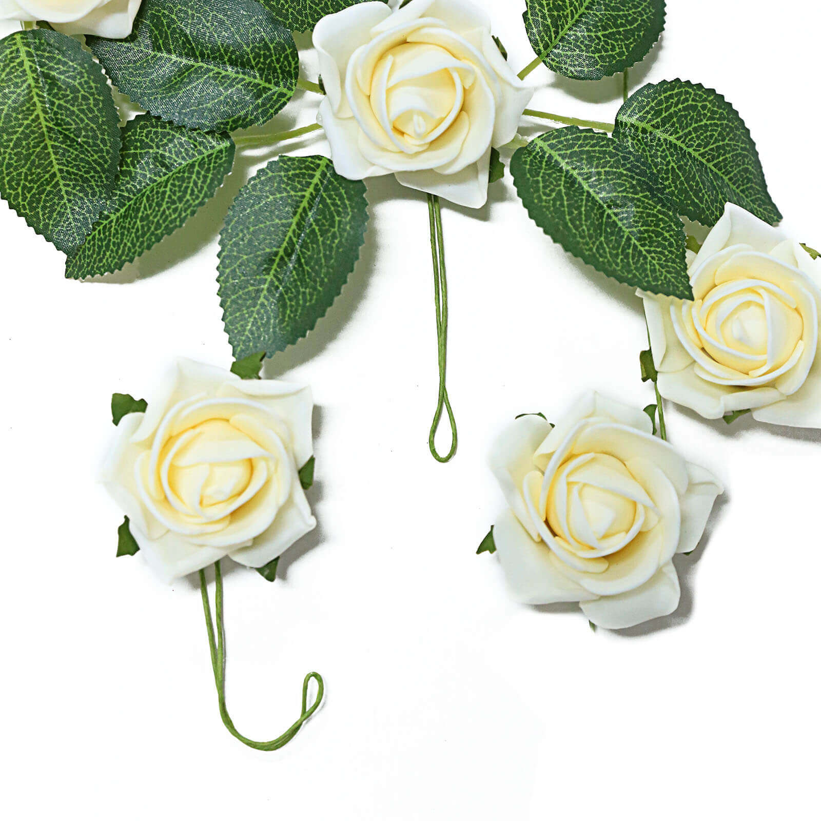 24 Roses Cream Artificial Foam Flowers With Stem Wire and Leaves 2