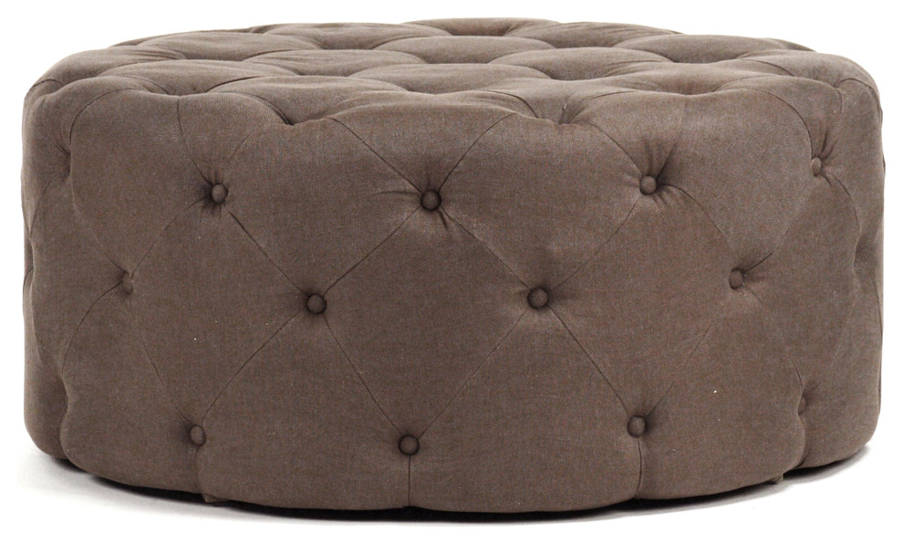 Round Tufted Ottoman  Aubergine Linen   Transitional   Footstools And Ottomans   by Zentique  Inc.  Houzz