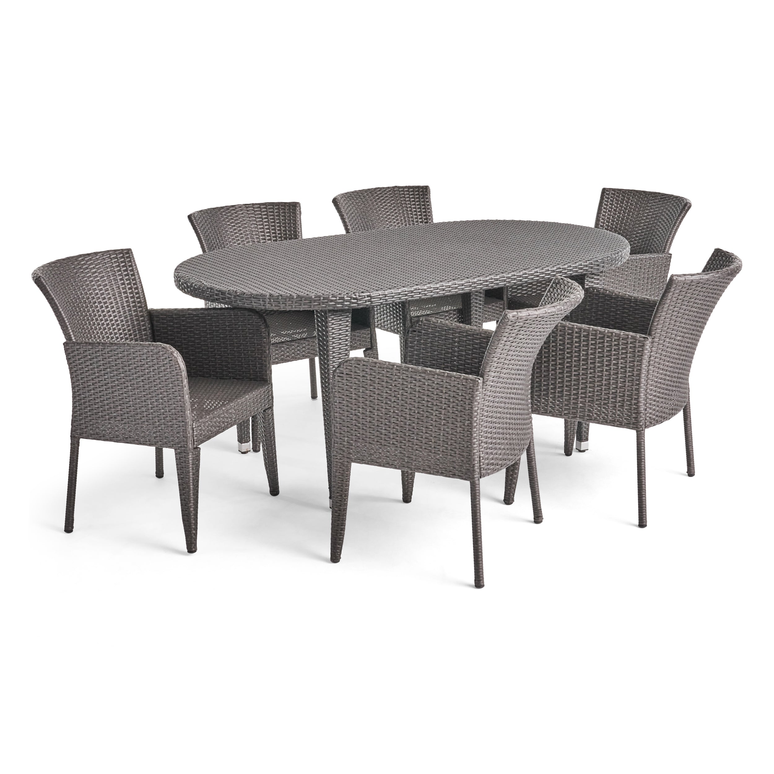 Haywood Outdoor 7 Piece Wicker Dining Set, Grey