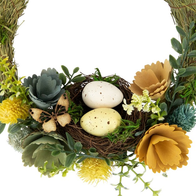 Easter Egg And Bird Nest Wreath With Wooden Flowers