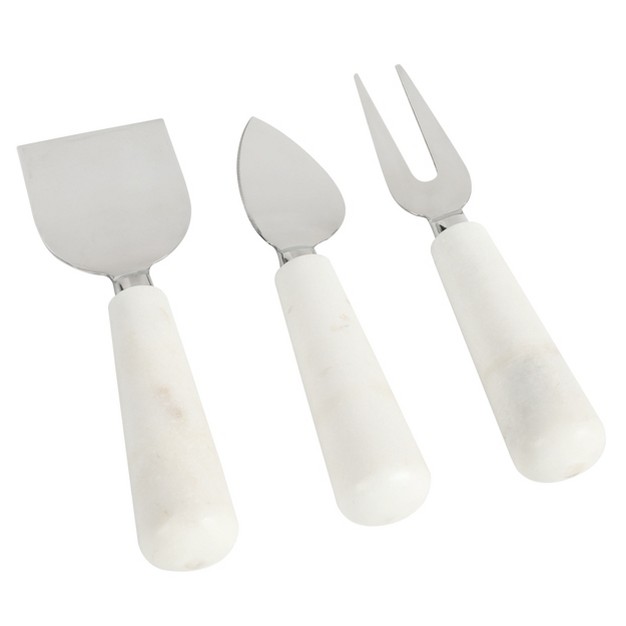 Laurie Gates California Designs Marble And Stainless Steel 3 Piece Cheese Knife Set In White