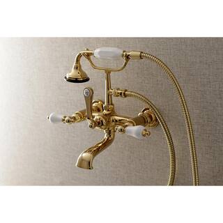 Kingston Brass Vintage 7 in. Center 3-Handle Claw Foot Tub Faucet with Handshower in Polished Brass HAE553T2