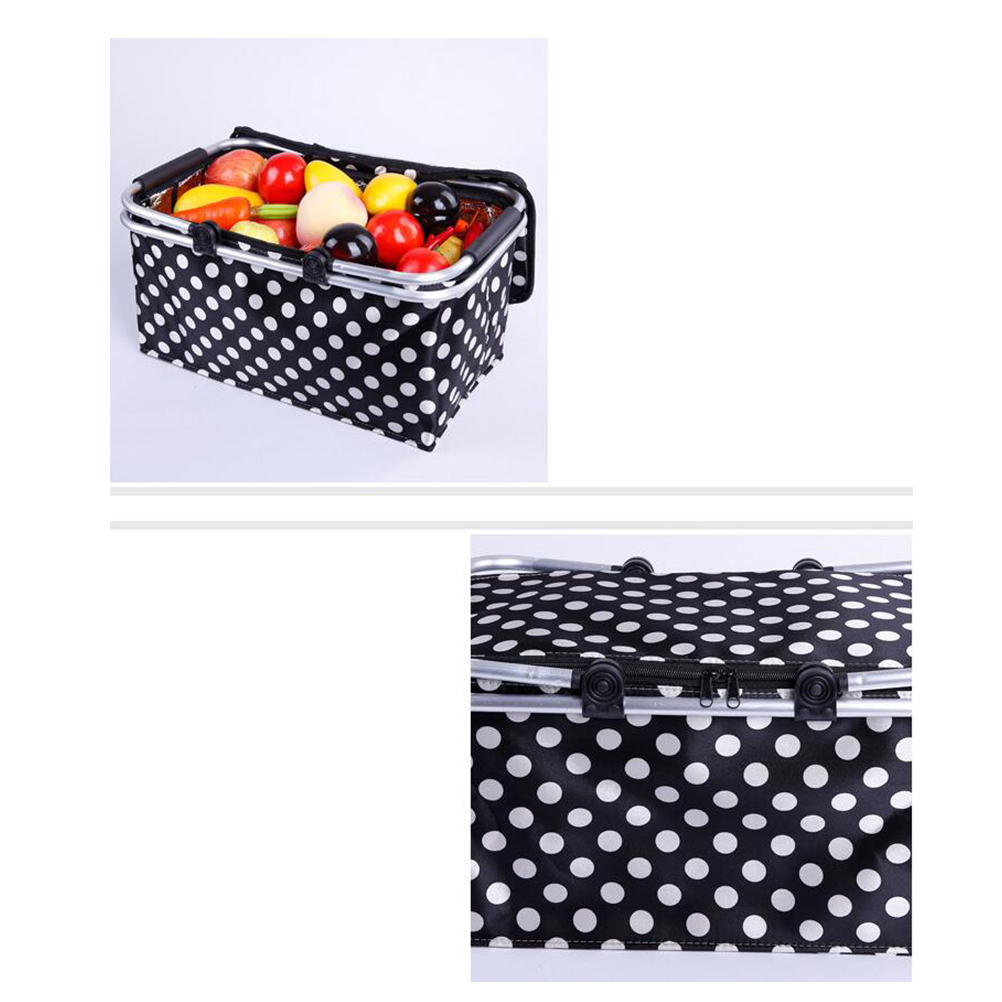 TINKSKY Polka Dot Collapsible Picnic Basket Insulated Picnic Basket Takeaway Box 46x28x23cm