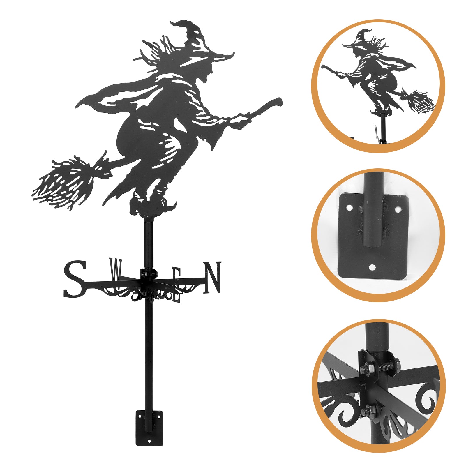 NUOLUX Vane Weather Wind Garden Weathervane Witch Roof Farmhouse Vanes Halloween Decoration Decorative Metal Decor Stake Mount