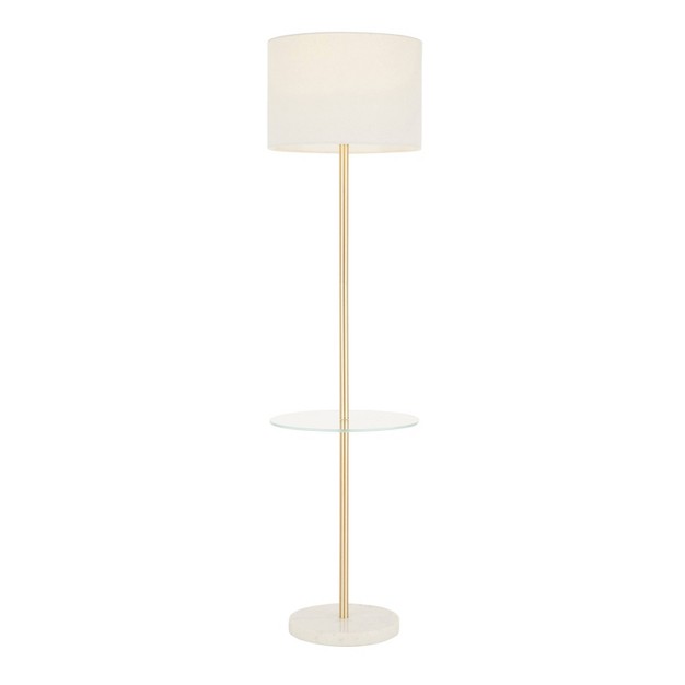 Chloe Contemporary Shelf Floor Lamp With Marble Base glass Shelf And Linen Shade White includes Led Light Bulb Lumisource