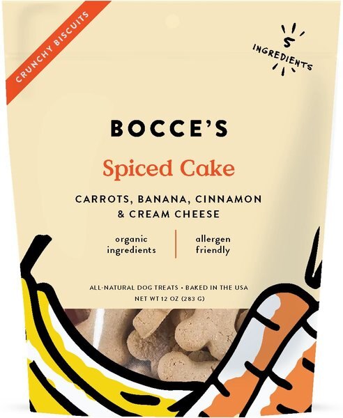 Bocce's Bakery Spiced Cake Biscuits Crunchy Dog Treats， 12-oz bag