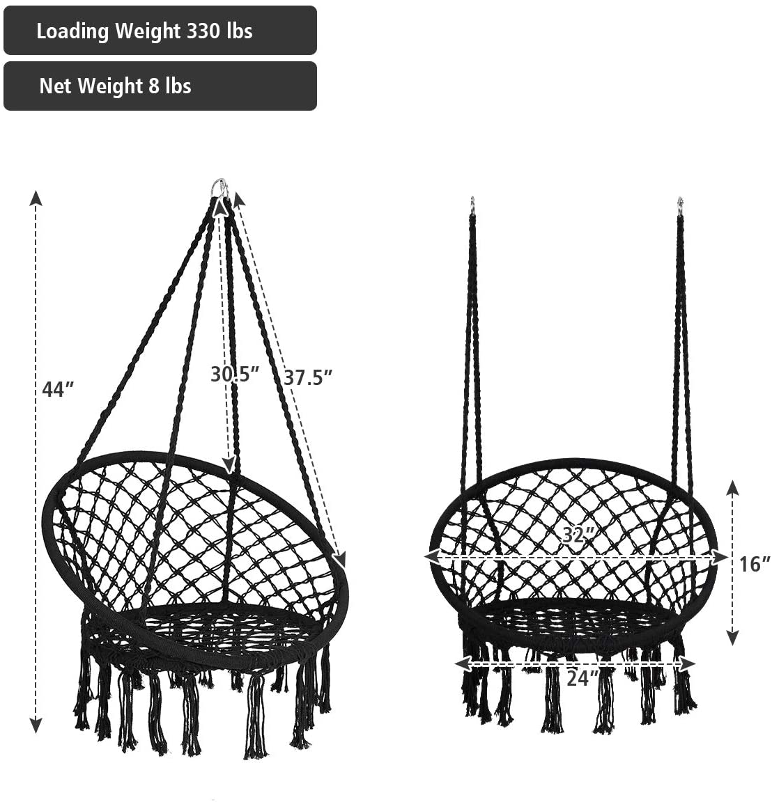 Hanging Hammock Chair, Macrame Hanging Chair 330 Pounds Capacity