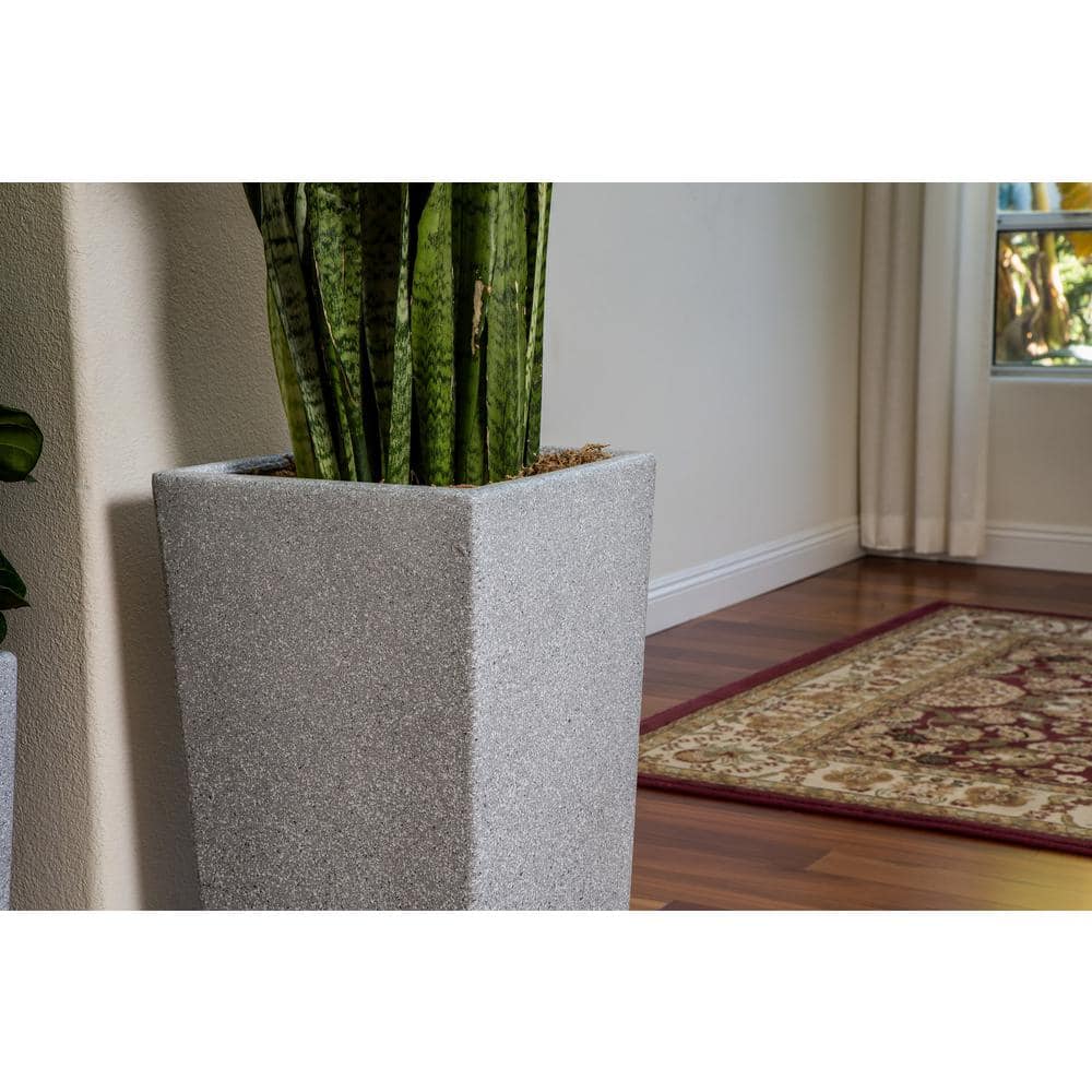 XBRAND 29 in. Tall and 24 in. Tall Grey Modern Nested Square Flower Concrete Pot Planter (Set of 2 Different Sizes) PL2915GR