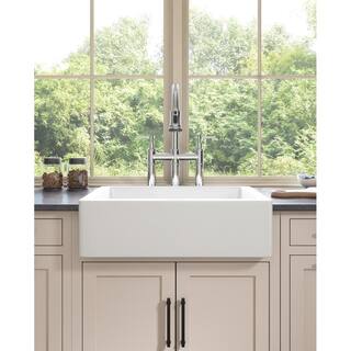 EAKYHOM Farmhouse Apron Front Fireclay 24 in. Single Bowl Kitchen Sink in White ECKSDL2419-DT