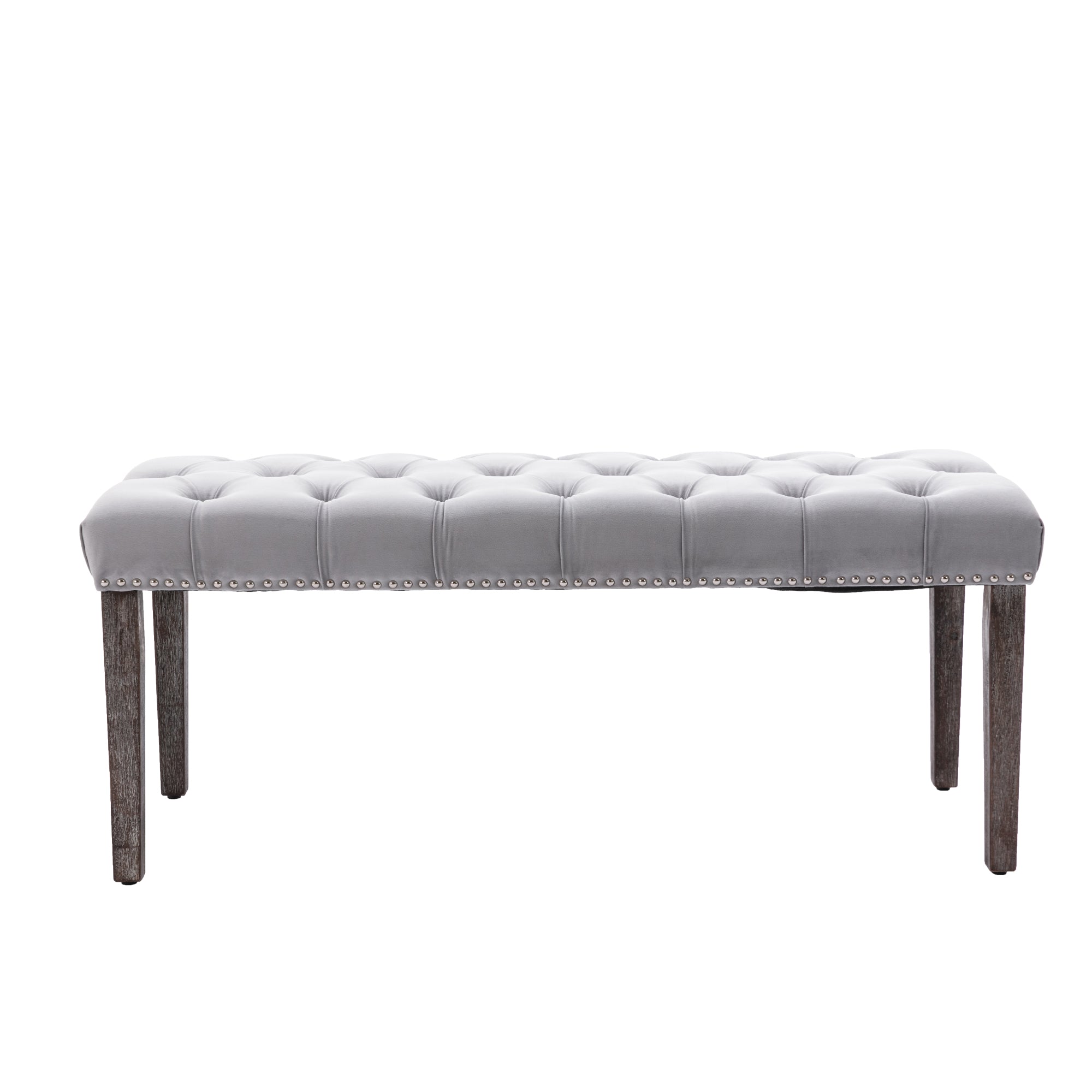 Heng Ming Upholstered Tufted Bench Ottoman , Velvet Dining Bench Bedroom Bench Footrest Stool Accent Bench for Entryway Dining Room Living Room, Light gray