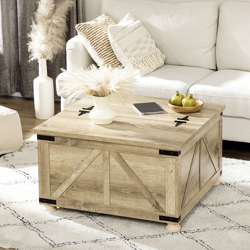 Homcom Farmhouse Coffee Table With Storage， Large Square Coffee Table