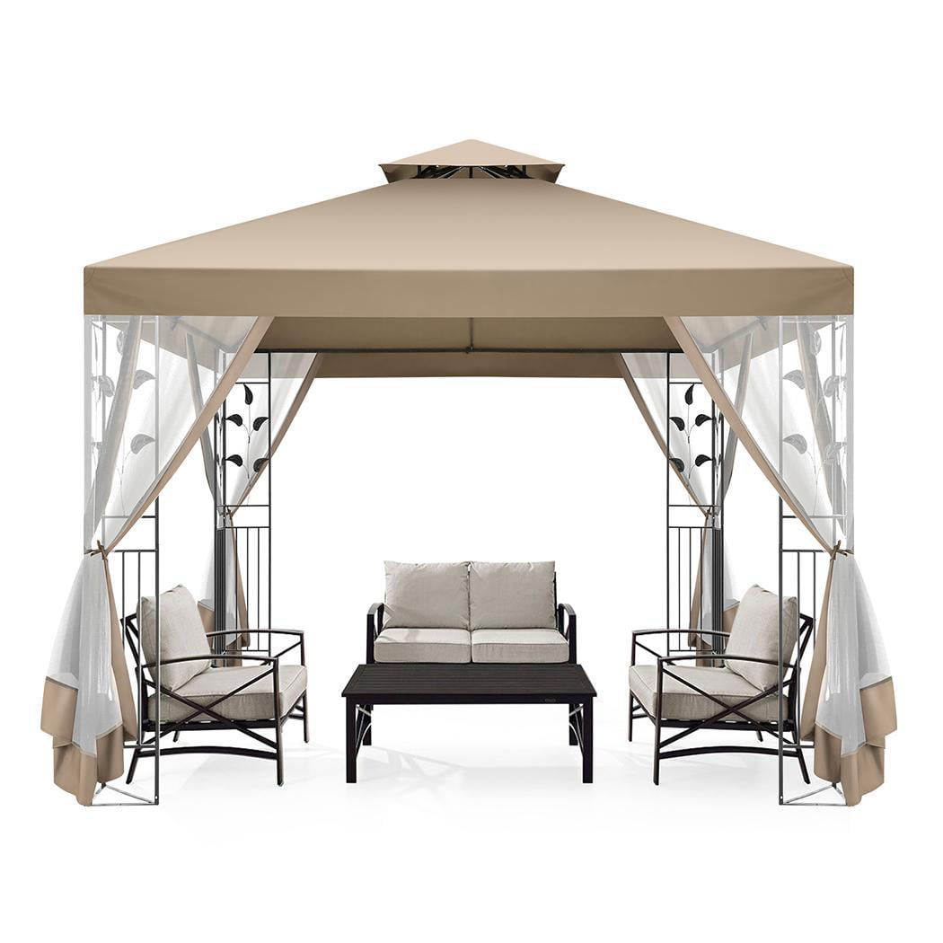 10'X13.3' Outdoor Gazebo Patio, Rain&Sun Protection Gazebo Canopy with Double Eaves, 4 Removable Side Walls, Assembled Style Canopy Tent Suitable for Yard, Garden, Beach