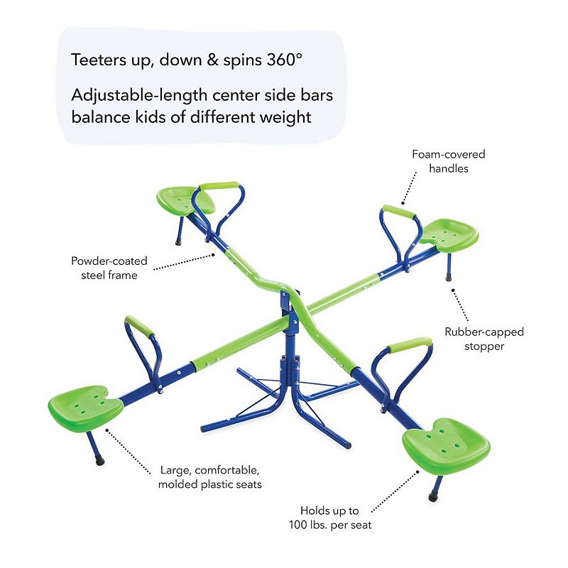 HearthSong Quad-Seat Teeter Totter Spinning Seesaw for Multiple Kids' Active Play