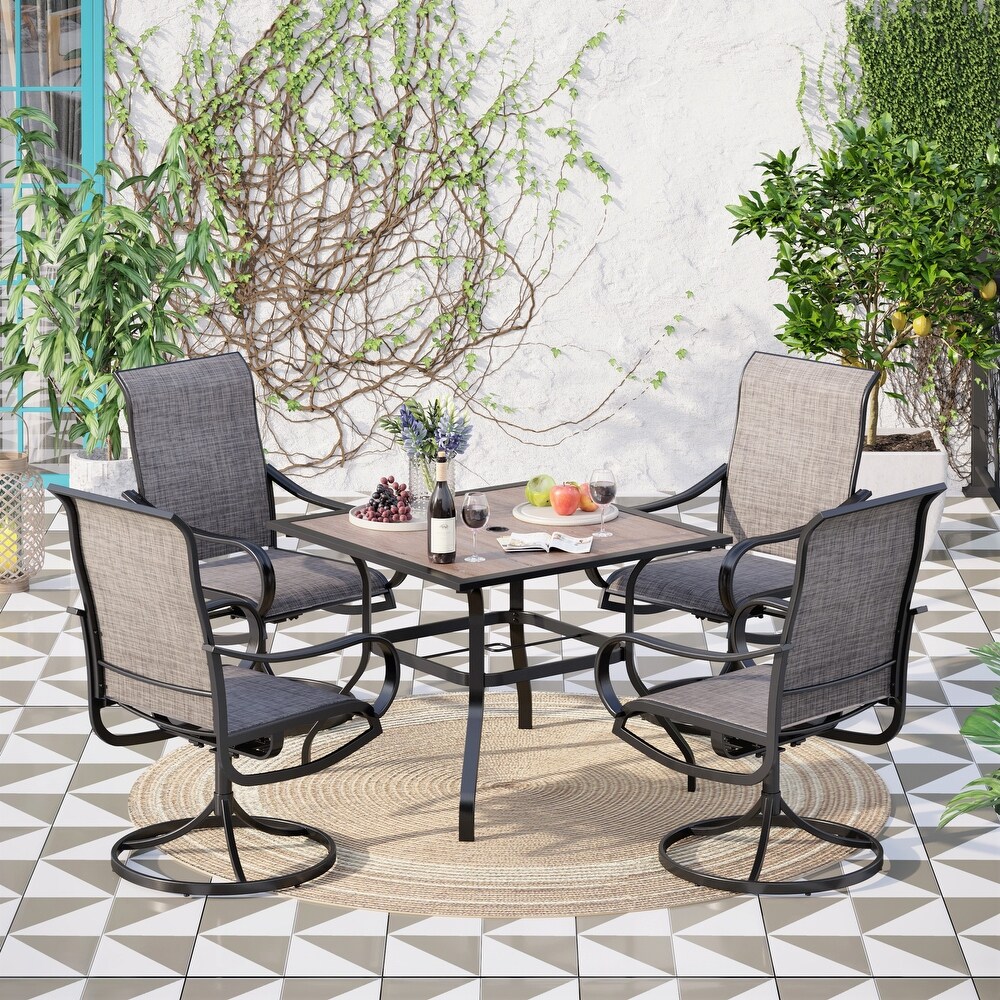 MFSTUDIO 5 Pieces Patio Dining Set  4 Sling Dining Swivel Chairs and 37\