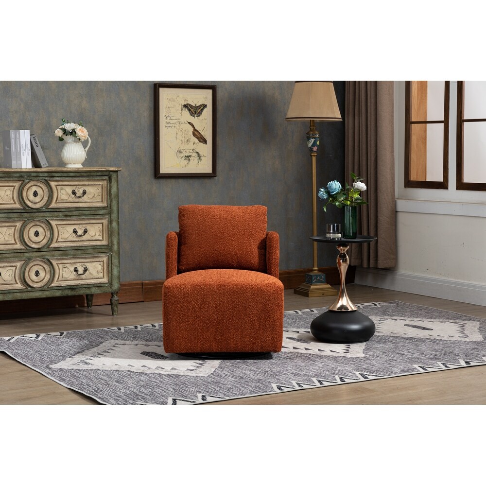 Chenille Upholstered 360 Degree Swivel Barrel Chair For Living Room Bedroom