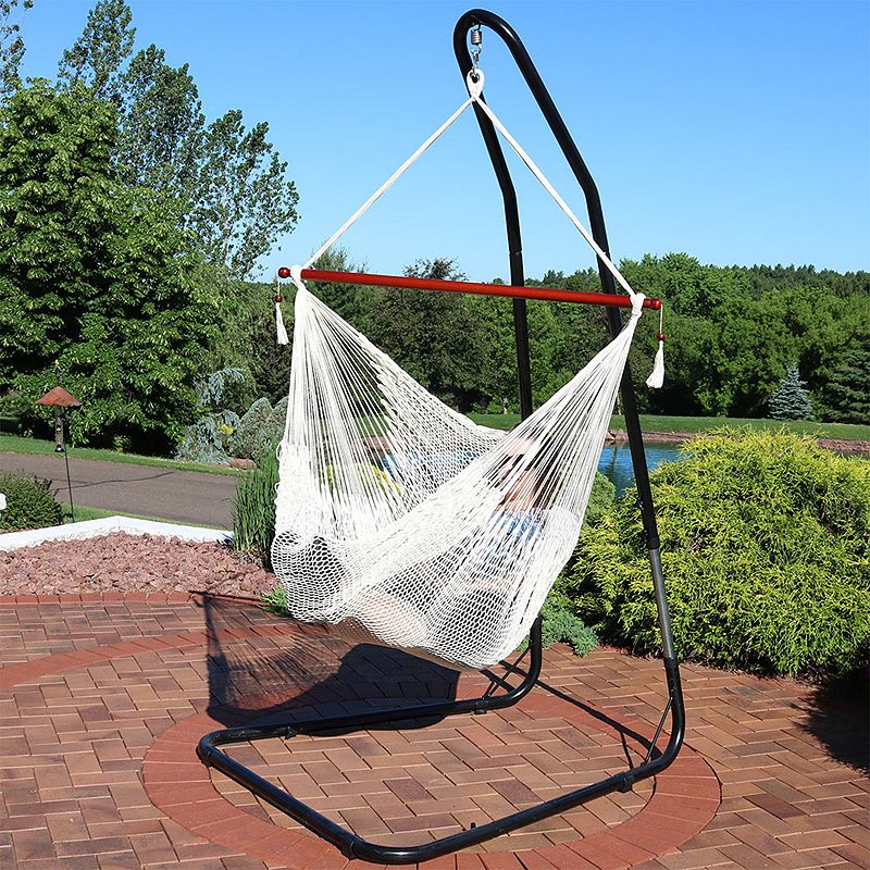 Sunnydaze Extra Large Rope Hammock Chair with Adjustable Stand - Cream