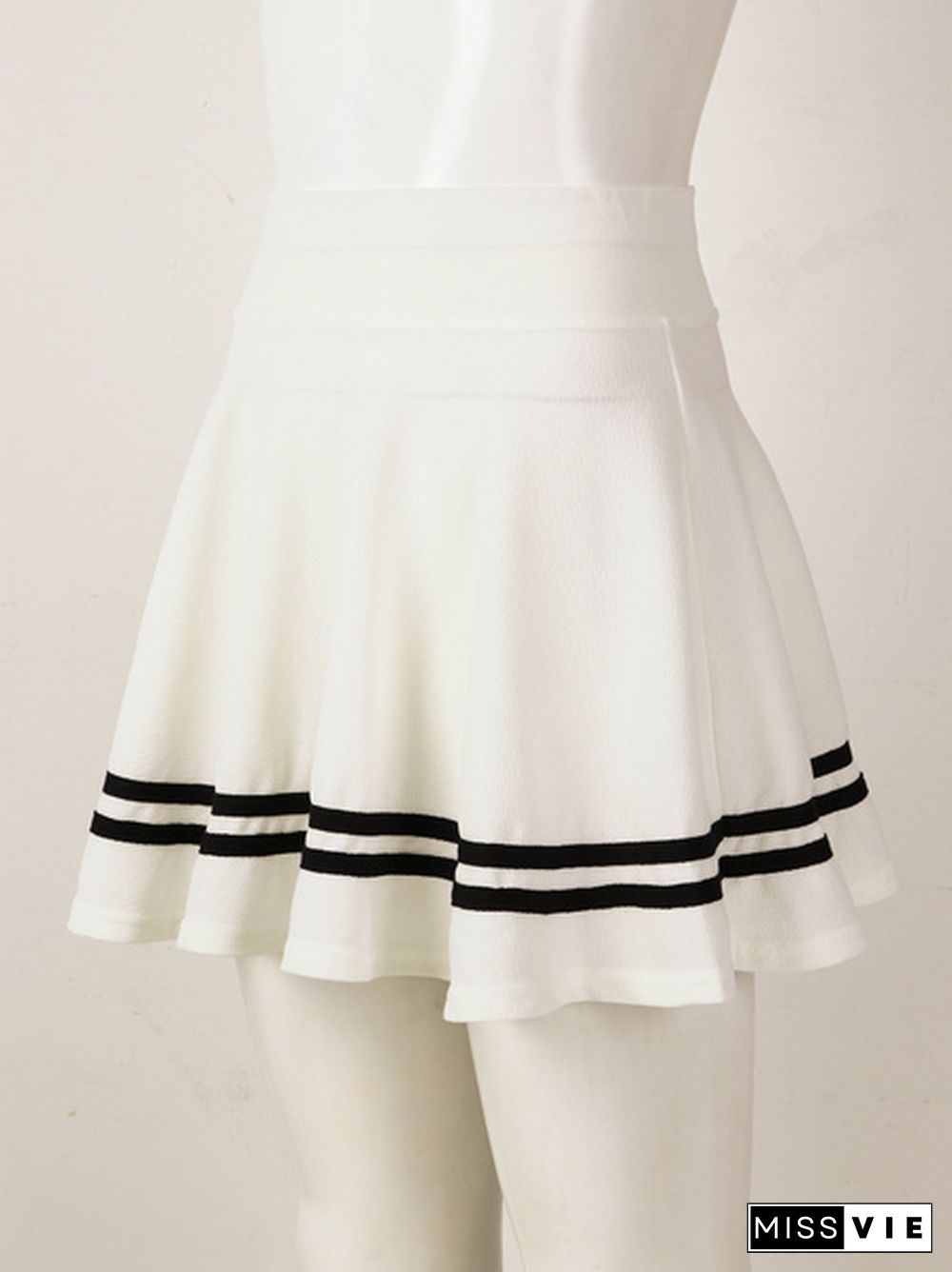 Women School Girls A-Line Dress Summer Girls Short Dress High Waist Pleated Tennis Skirt Uniform With Striped Hemline