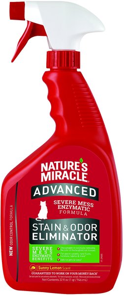 Nature's Miracle Advanced Cat Enzymatic Stain Remover and Odor Eliminator Spray， Sunny Lemon， 32-oz bottle