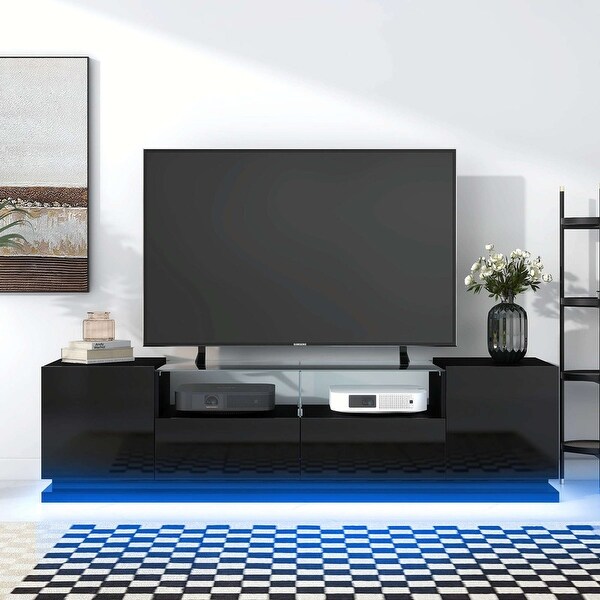 Modern High Gloss TV Stand with Tempered Glass