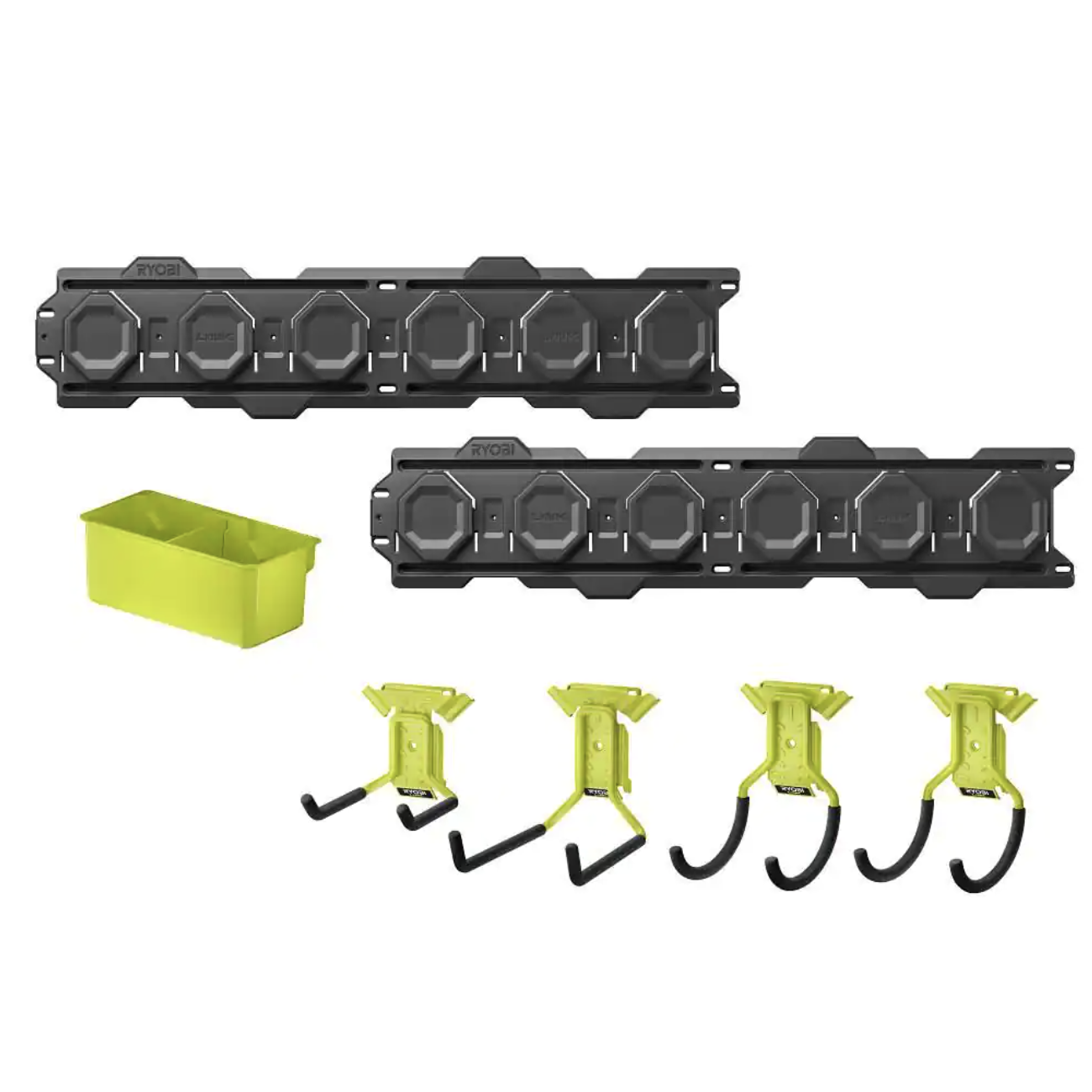 Ryobi LINK Tool Crate with LINK 7-Piece Wall Storage Kit and LINK Wall Rails (2-Pack)