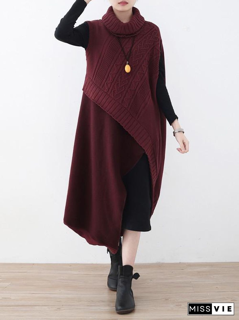 Casual Vintage Knitting High-Neck Sleeveless Dress