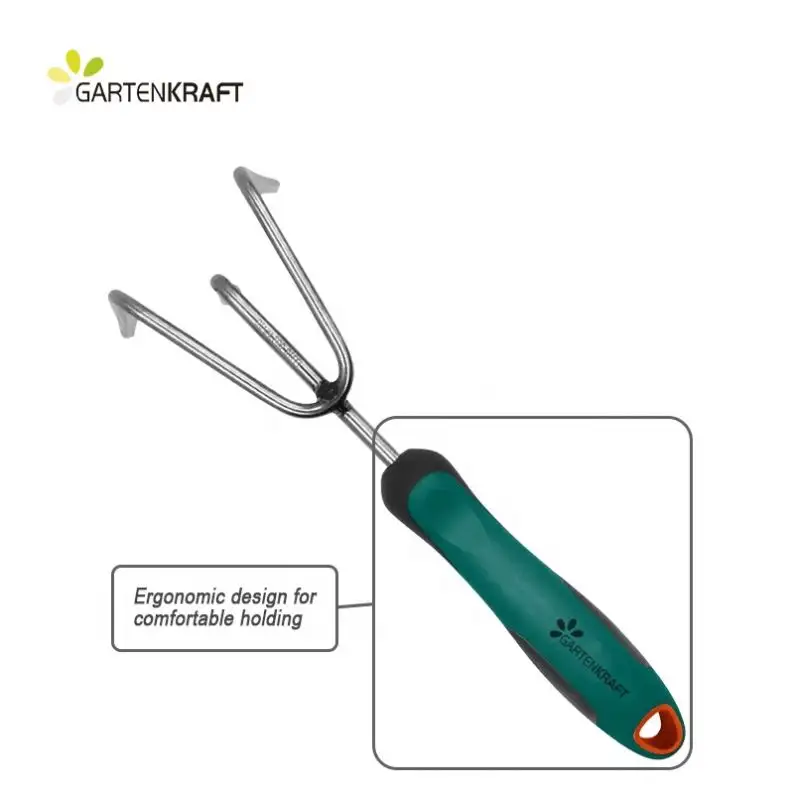 GARTENKRAFT GT005 Strong And Durable Garden Hand Tools Stainless Steel Head TPR+PP Handle Cultivator Hand Rake