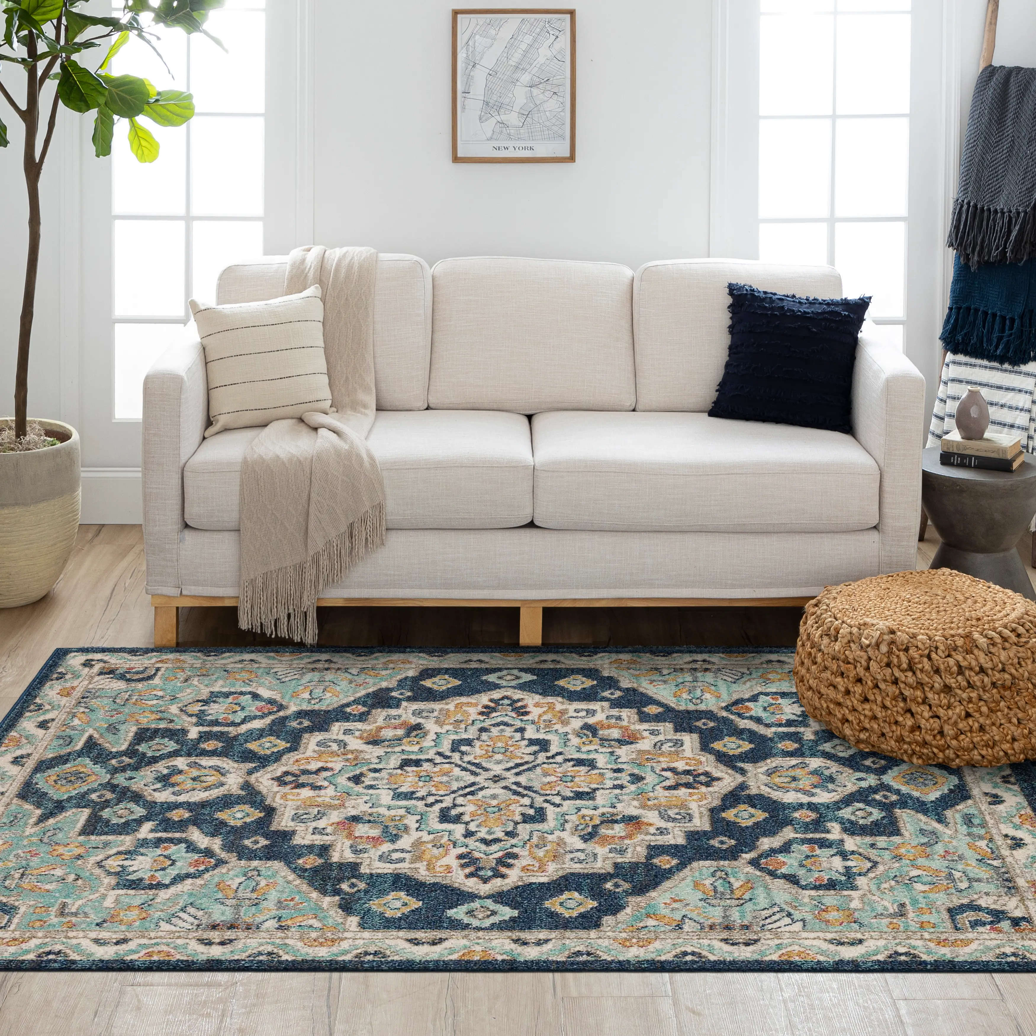 Whimsey 5 x 8 Jennings Ornamental Blue Area Rug