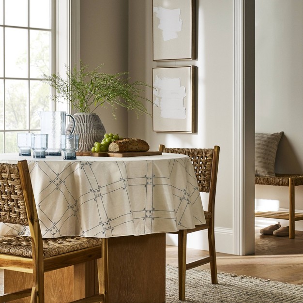 Round Windowpane Oiled Tablecloth Blue Designed With Studio Mcgee