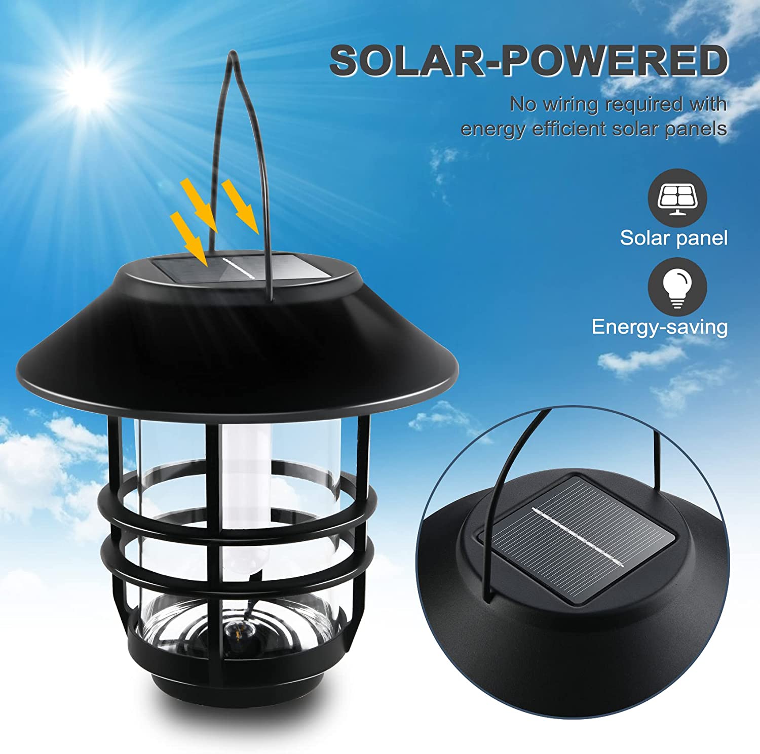 Otdair Solar Wall Lantern Outdoor, 2 Pcs Glass Solar Hanging Lantern Light Waterproof Solar Wall Sconce Light Fixture Wall Mount Solar Outdoor Wall Lights Decorative for Front Porch, Patio and Yard