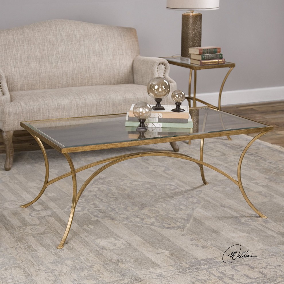 Minimalist Gold Arch Coffee Table  Metal Glass Top Elegant   Coffee Tables   by My Swanky Home  Houzz