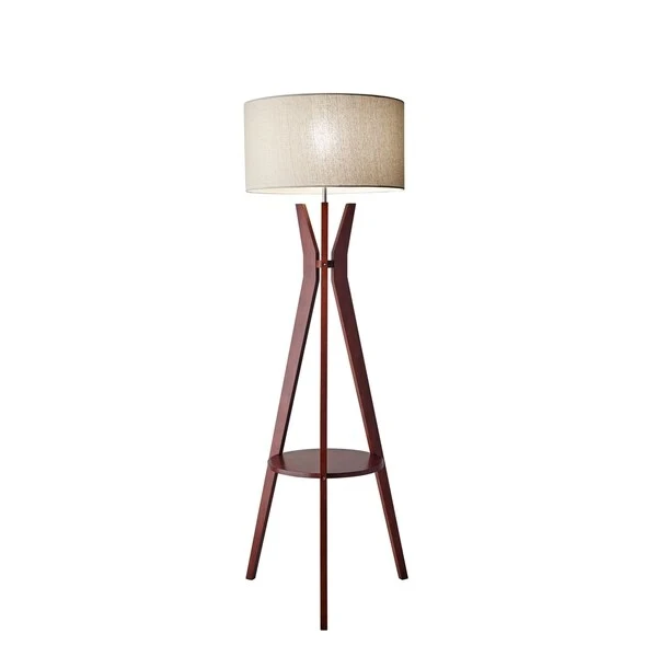 Adesso Bedford Solid Walnut Wood Tripod Shelf Floor Lamp