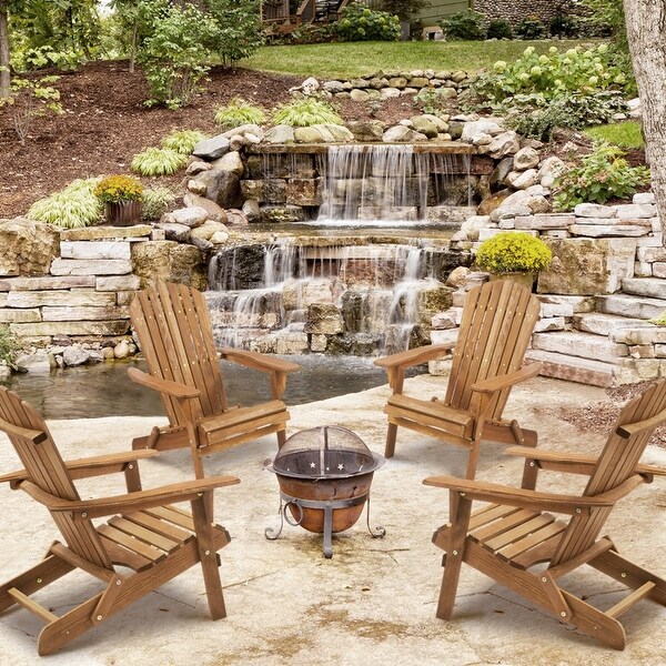 Set of 4 Outdoor Garden Solid Wood Folding Lounge Adirondack Chairs