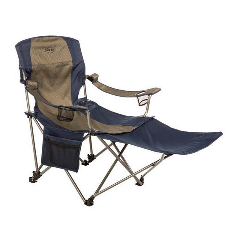 Kamp-Rite Outdoor Folding Lounge Chair w/ Detachable Footrest， Blue/Tan (2 Pack)