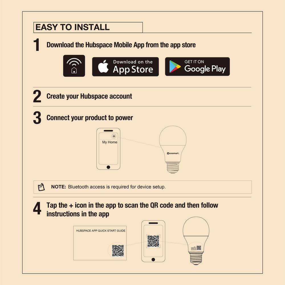 EcoSmart 60-Watt Equivalent Smart Hubspace A19 LED Light Bulb Tunable White (4-Pack) Works with Amazon Alexa and Google Assistant A10A1960WQ1Z01