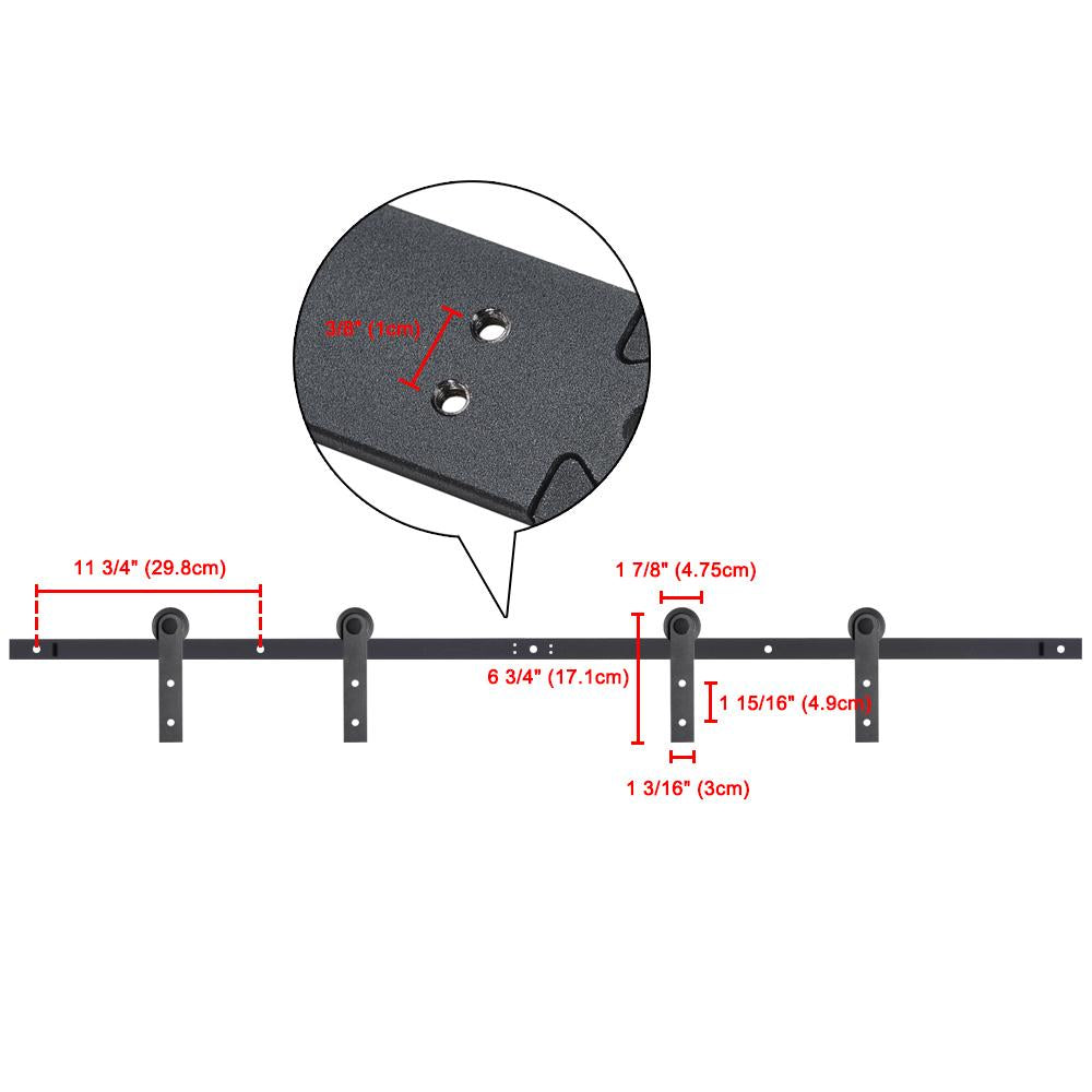 Yescom 4 ft Mini Sliding Barn Door Hardware 4-Rollers Track Kit