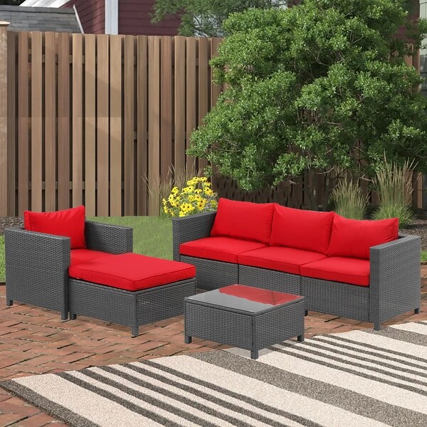 Zenova 5 or 6 pcs Multi-piece Outdoor Cushioned Rattan Wicker Sectional Sofa Set with Pillows - Overstock - 35628353