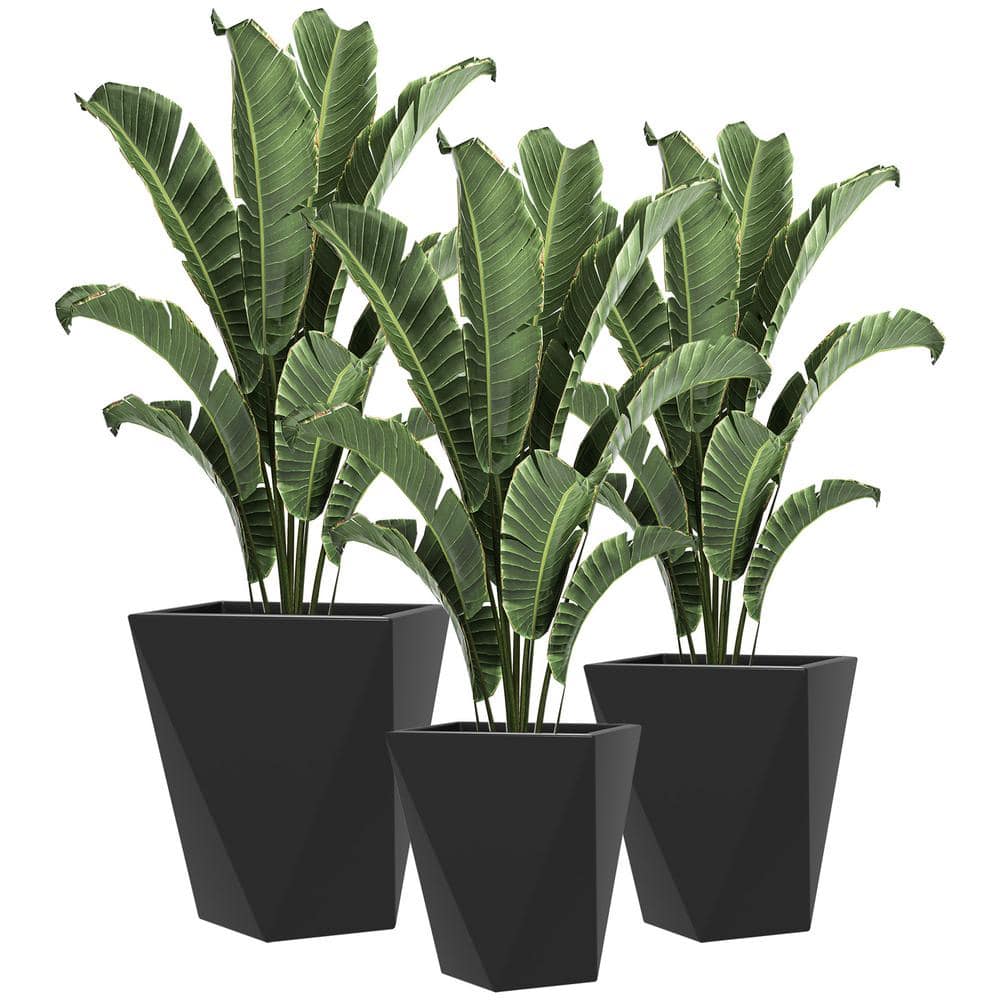 Out sunny 15.25 in. x 15.25 in. x 18 in. Indoor Outdoor Black Magnesium Oxide Stackable Garden Planter (3-pack) 84H-109V01BK