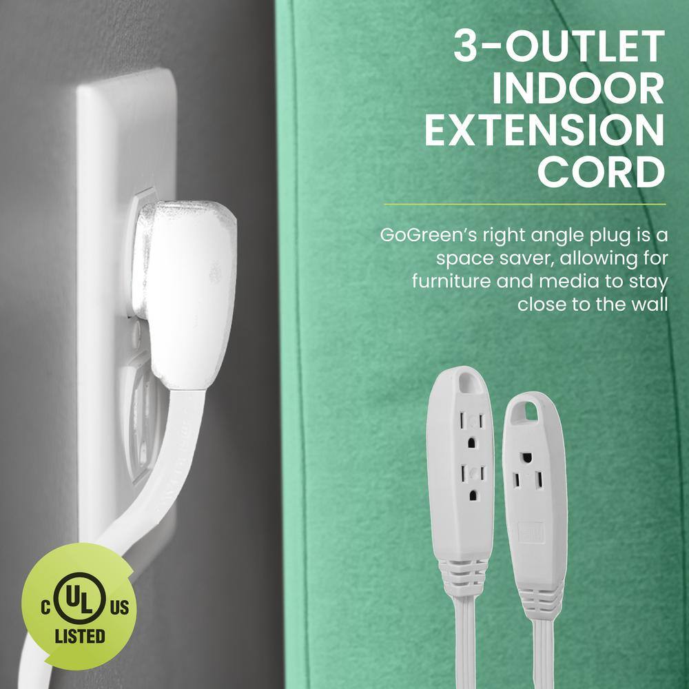 GoGreen Power 15 ft. 163 SPT-2 3 Outlet Extension Cord - White GG-19615