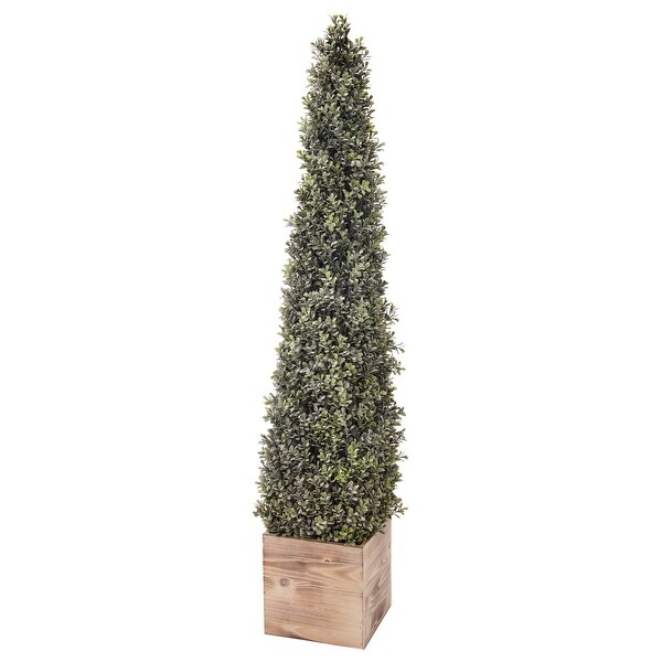 Topiary Flocked Boxwood Cone in Square Wood Planter 48