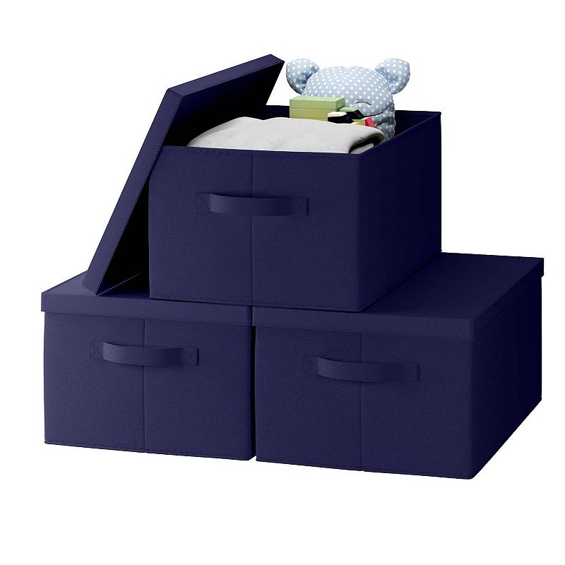 Foldable Storage Bin with Handles and Lid - Set of 3