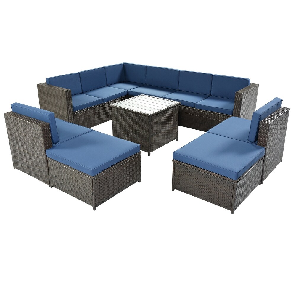 9 Piece Rattan Sectional Seating Group with Cushions and Ottoman