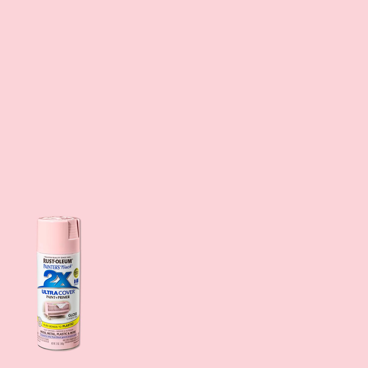 Rust-Oleum Painter\u0027s Touch 2X Ultra Cover Gloss Candy Pink Paint+Primer Spray Paint 12 oz