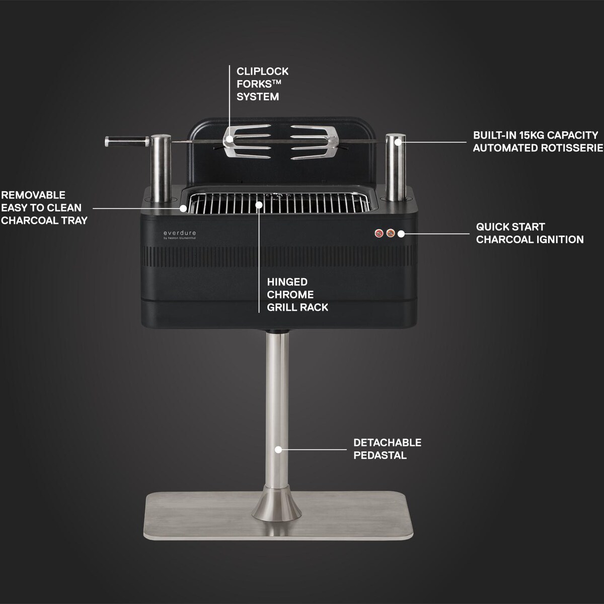 Everdure FUSION 29-Inch Charcoal Grill With Rotisserie and Electronic Ignition