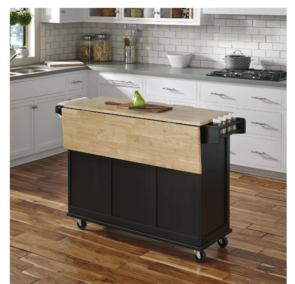 HOMESTYLES Dolly Madison Black Kitchen Cart with Natural Wood Top