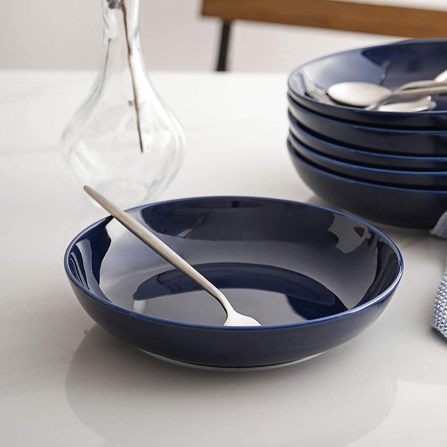 Y YHY 30 fl oz Blue Porcelain Pasta， Salad， Soup Bowls， Large Serving Bowl Set， Set of 6