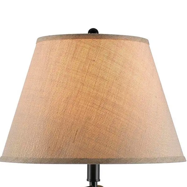 3 Way Metal Body Table Lamp with Swing Arm and Conical Fabric Shade， Black