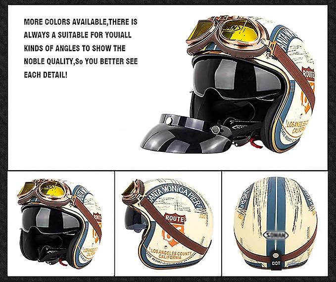 Motorcycle Jet Helmets Vintage Jet Helmet For Men And Women (route 66) Retro 3/4 Motorcycle Chopper Cruiser Biker Pilot Crash Helmet Ece Certified Hel