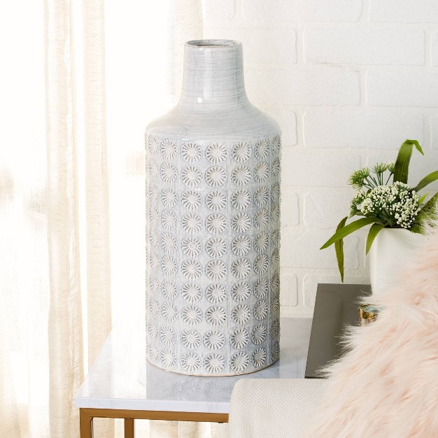 Round Ceramic Floor Vase With French Country Rosette